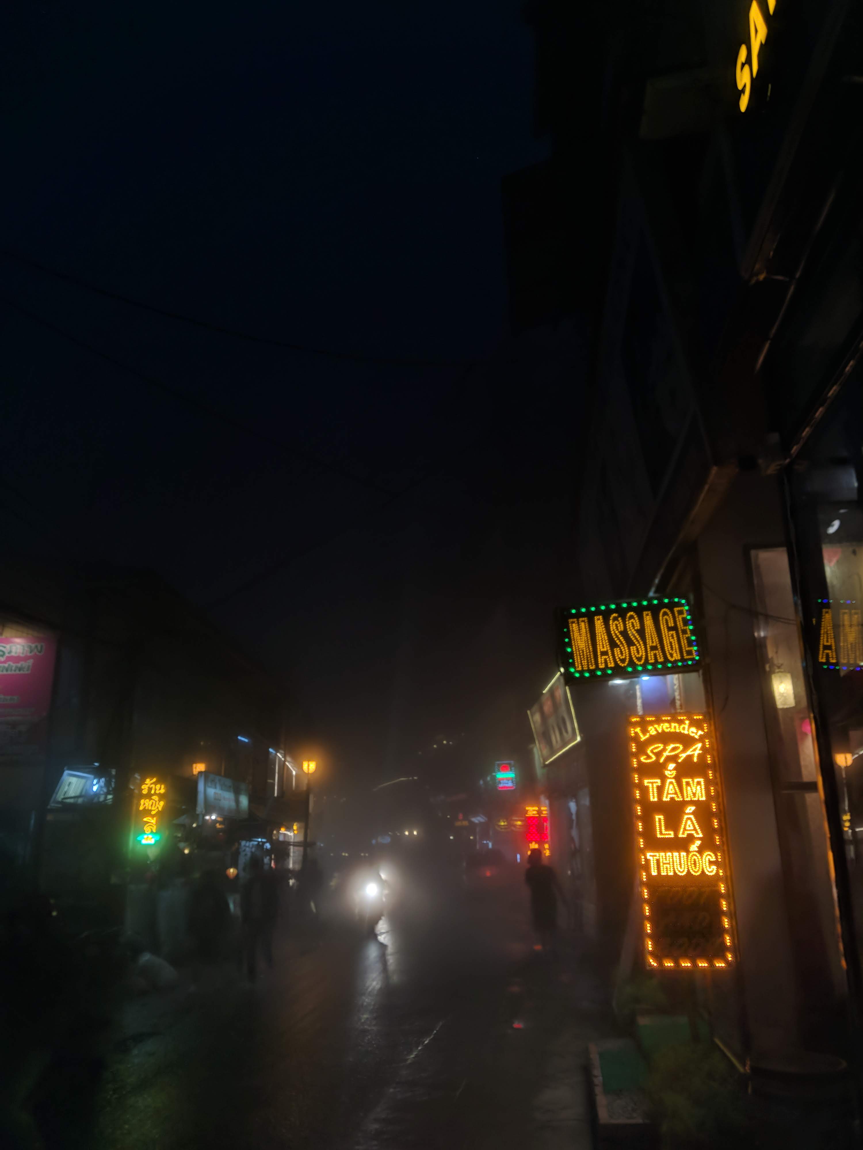 Foggy night scene in a colder area of Vietnam
